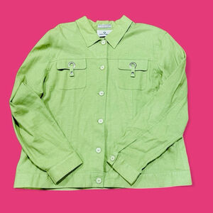 Erin London Lime Green Linen Blend Utility Jacket Women XL Y2K Safari Shacket